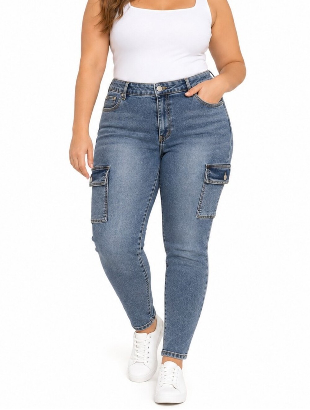 NWT Pink Ivy Jeans Size 18 Skinny Cargo Utility Medium Wash Denim